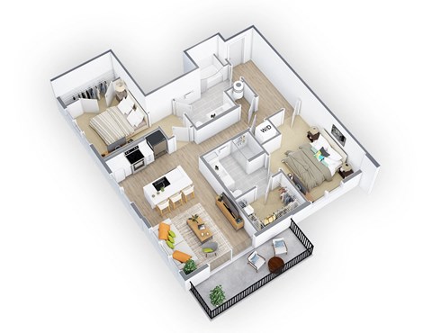 Floor plan for 2 beds, 2 baths, 1035 sqft